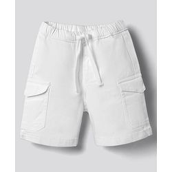 Bonfino Cotton Elastane Knee Length Solid Color Denim Shorts Cargo Pocket - White