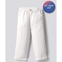 Bonfino 100% Cotton Crinkle Woven Full Length Double Gauze Trousers - White