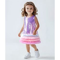 Bonfino Woven Sleeveless Squinned A Line Dress with Ruffle -Light Pink