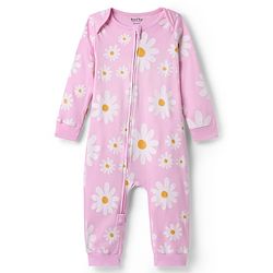 Bonfino 100% Cotton Knit Full Sleeves Sleepsuit With Floral Print - Pink