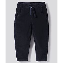 Bonfino Cotton Lycra Woven Full Length Solid Balloon Fit Corduroy Trouser - Navy Blue