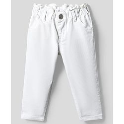 Bonfino Woven Full Length Washed Paper Bag Waist Jeans - White