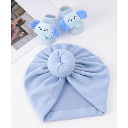 Bonfino Combo Set of Headbands & Booties with Fox Applique - Blue