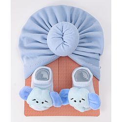 Bonfino Combo Set of Headbands & Booties with Fox Applique - Blue