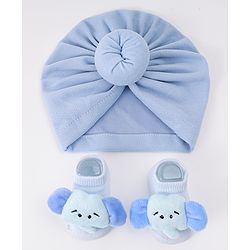 Bonfino Combo Set of Headbands & Booties with Fox Applique - Blue
