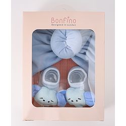 Bonfino Combo Set of Headbands & Booties with Fox Applique - Blue