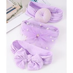 Bonfino Free Size Headbands With Bow Applique Pack of 3 - Purple