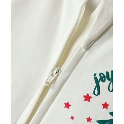 Bonfino 100% Cotton Full Sleeves Sleep Suits With Christmas Tree Print - Ivory