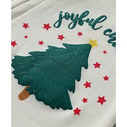 Bonfino 100% Cotton Full Sleeves Sleep Suits With Christmas Tree Print - Ivory