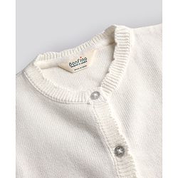 Bonfino 100% Cotton Knit Full Sleeve Front Open Sweater with Floral Embroidery - White