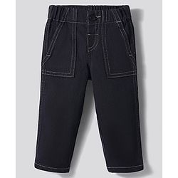 Bonfino Woven Full Length Straight Fit Washed Denim Jeans - Black