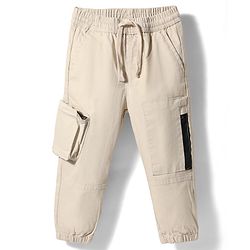 Bonfino Cotton Woven Full Length Solid Coloured Cargo Fit Joggers - Beige