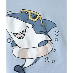 Bonfino 100% Cotton Knit Half Sleeves T-Shirt and Shorts Sets With Shark Print - Light Blue