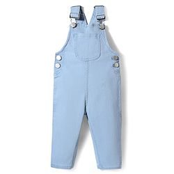 Bonfino Woven Full Length Balloon Fit Washed Denim Dungaree - Light Blue