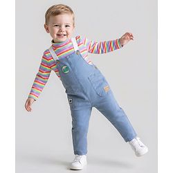Bonfino Woven Sleeveless Dungaree with Patch Detail - Light Blue
