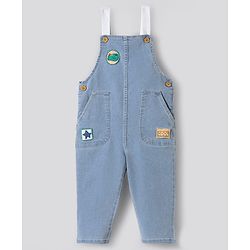 Bonfino Woven Sleeveless Dungaree with Patch Detail - Light Blue