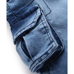 Bonfino Cotton Elastane Woven Full Length Solid Washed Denim Jeans with Cargo Pocket - Blue