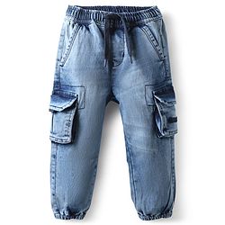Bonfino Cotton Elastane Woven Full Length Solid Washed Denim Jeans with Cargo Pocket - Blue