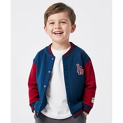 Bonfino 100% Cotton Fleece Knit Full Sleeves Bomber Jacket with LA Print - Navy Blue