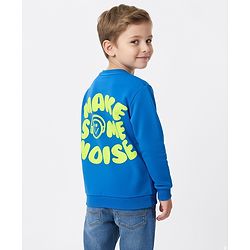 Bonfino 100% Cotton Knit Full Sleeves Sweatshirt With Front & Back Puff Print - Blue