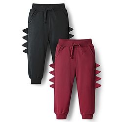 Bonfino 100% Cotton Knit Solid Colour Lounge Pants With 3D Spikes Pack Of 2 - Black & Maroon