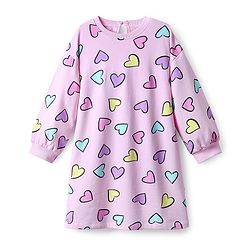 Bonfino 100% Cotton French Terry Full Sleeves Oversized T-Shirt Dress with Heart Print - Lilac