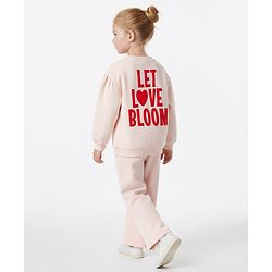 Bonfino 100% Cotton French Terry Full Sleeves Oversized Text Printed Sweatshirt & Wide Leg Leggings Set - Pink