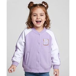 Bonfino 100% Cotton French Terry Knit Full Sleeves Oversized Bomber Jacket With Alphabet Embroidery - Lilac