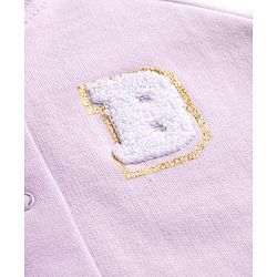 Bonfino 100% Cotton French Terry Knit Full Sleeves Oversized Bomber Jacket With Alphabet Embroidery - Lilac