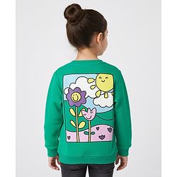 Bonfino 100% Cotton French Terry Oversized Full Sleeves Printed Sweatshirt with Front and Back Floral Print - Green