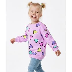 Bonfino 100% Cotton French Terry Knit Full Sleeves Oversized Sweatshirt With Heart Print - Pink