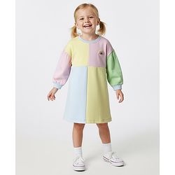 Bonfino 100% Cotton French Terry Full Sleeves Solid Color Block Oversized T-Shirt Dress - Multicolor