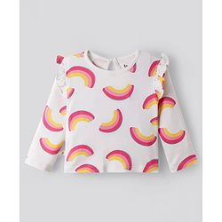 Bonfino 100% Cotton Knit Full Sleeves T-Shirts with Heart & Rainbow Print and Frill Detailing Pack of 3 - Yellow Pink & White