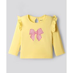 Bonfino 100% Cotton Knit Full Sleeves T-Shirts with Heart & Rainbow Print and Frill Detailing Pack of 3 - Yellow Pink & White