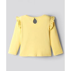 Bonfino 100% Cotton Knit Full Sleeves T-Shirts with Heart & Rainbow Print and Frill Detailing Pack of 3 - Yellow Pink & White