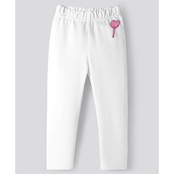 Bonfino Cotton Knit Full Length Leggings With Tropical Theme Print Pack Of 3 - White Red & Light Blue