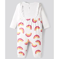 Bonfino 100% Cotton Knit Full Sleeves Romper With Rainbow Print - White