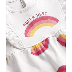 Bonfino 100% Cotton Knit Full Sleeves Romper With Rainbow Print - White