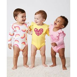 Bonfino 100% Cotton Knit Full Sleeves Onesies with Heart & Rainbow Print Pack of 3 - Yellow Pink & White