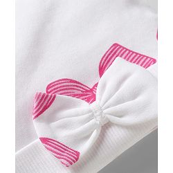 Bonfino 100% Cotton Cap Mittens & Booties Set With Bow Print White & Pink - Diameter 12 cm