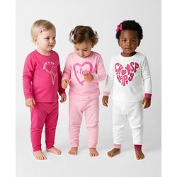 Bonfino 100% Cotton Knit Full Sleeves Night Suit with With Heart Print Pack of 3 - White Red & Pink