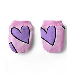 Bonfino 100% Cotton Knit Cap Mittens & Booties With Heart Print Pink - Diameter 11.5 cm