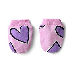 Bonfino 100% Cotton Knit Cap Mittens & Booties With Heart Print Pink - Diameter 11.5 cm