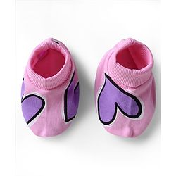 Bonfino 100% Cotton Knit Cap Mittens & Booties With Heart Print Pink - Diameter 11.5 cm