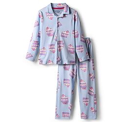Bonfino 100% Cotton Full Sleeves Co-Ord Night Suit With Cake Slice Print - Blue