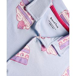 Bonfino 100% Cotton Full Sleeves Co-Ord Night Suit With Cake Slice Print - Blue
