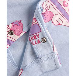 Bonfino 100% Cotton Full Sleeves Co-Ord Night Suit With Cake Slice Print - Blue