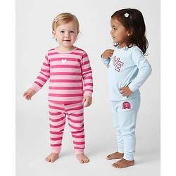 Bonfino 100% Cotton Full Sleeves Striped & Text Printed Night Suits Pack Of 2 - Pink & Blue