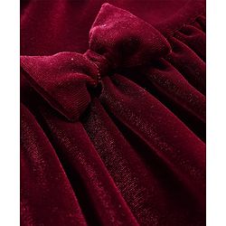 Bonfino Woven Full Sleeves Solid Color Peter Pan Collar Valour Party Dress with Stockings & Bow Applique - Maroon