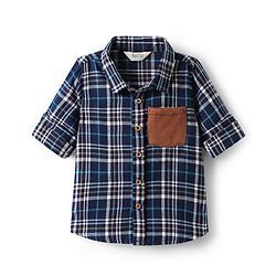 Bonfino Cotton Flannel Checkered Shirt with Contrast Pocket - Navy Blue